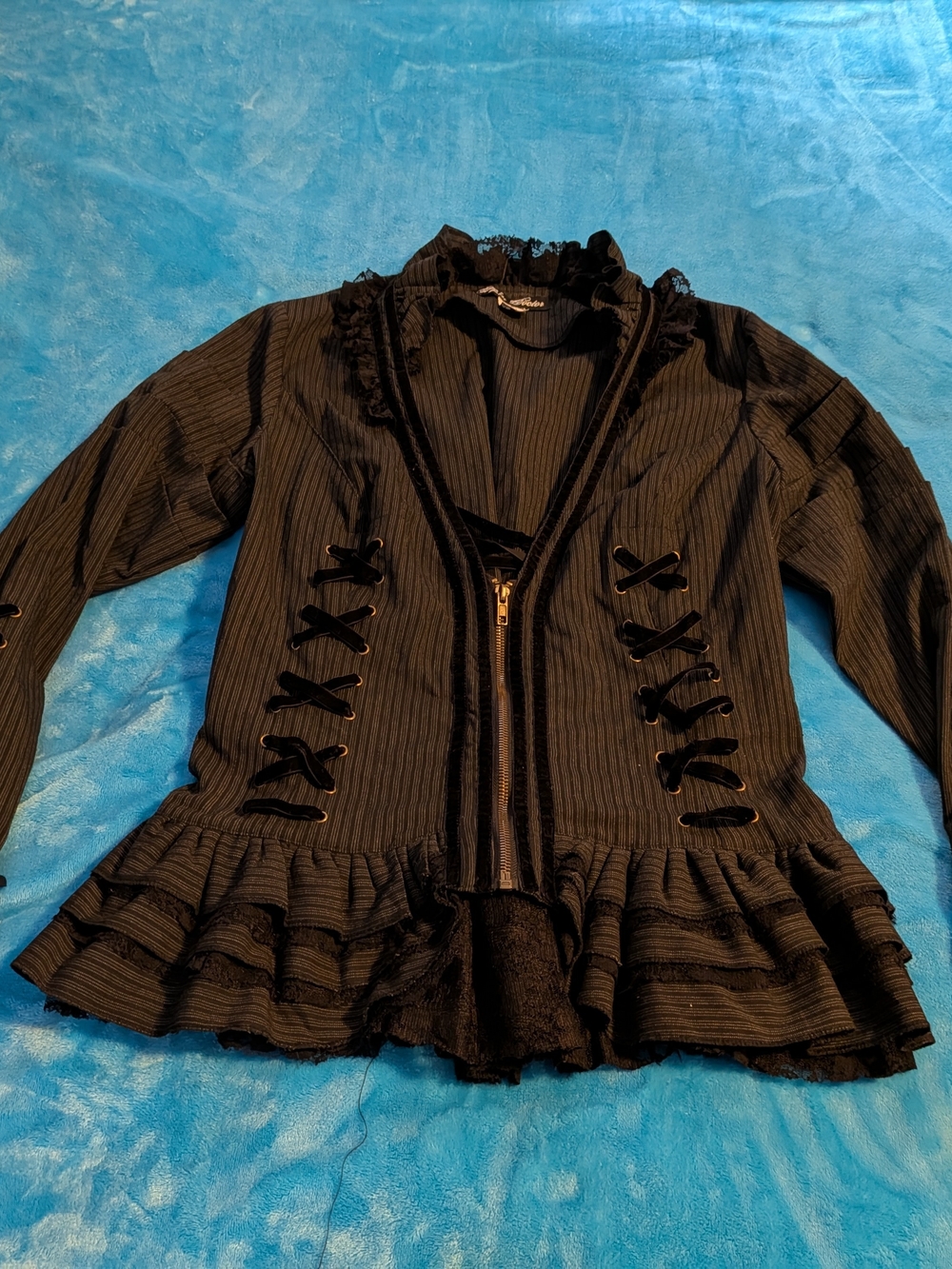 Black Ruffle Peplum Corset Back Zip Jacket Women’s Goth Punk Alternative